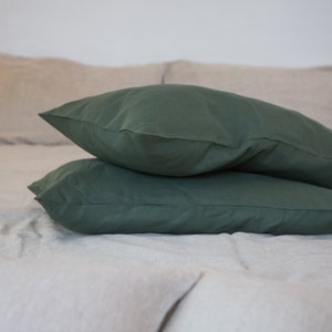 Organic linen pillowcases with envelope closure. Natural eco pillowcase. Linen pillow shams. Custom size. Various colors. 30. Basil