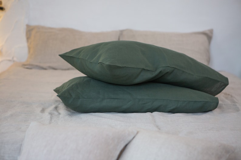 Organic linen pillowcases with envelope closure. Natural eco pillowcase. Linen pillow shams. Custom size. Various colors. 30. Basil