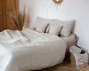 Natural linen cotton bedding set (duvet cover + 2 pillowcases). US King, Queen.