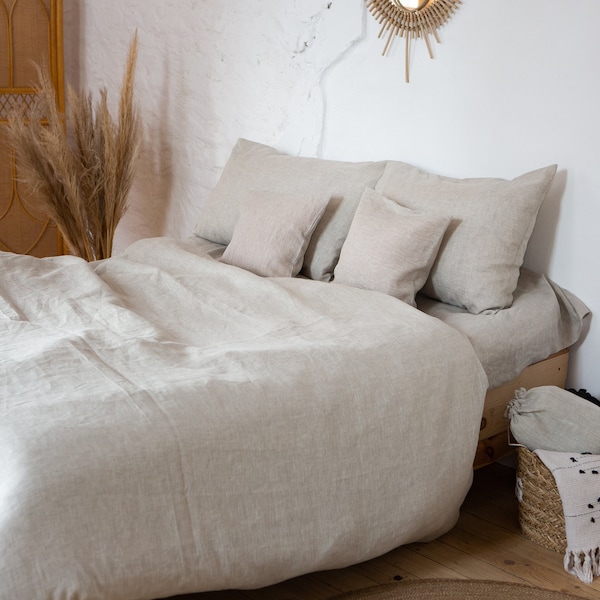 Linen bedding set in natural colors (duvet cover + 2 pillowcases). US King, Queen.