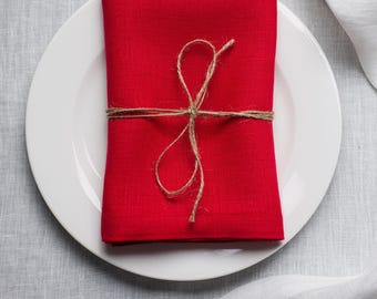 Red Organic Linen Napkins: Reusable Holiday Dining Cloth, Holiday gift