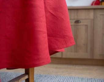 Red organic linen tablecloth. Round, square, rectangular dinning. Pure table linens. Custom Wholesale tablecloth. Home eco-friendly decor.