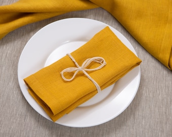 Guardanapos de linho mostarda: tecido de linho orgânico macio, decoração de mesa para festas, presente para o Dia das Mães