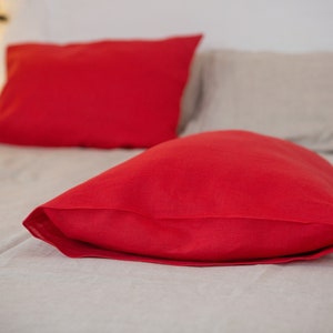 Organic red linen pillowcases with envelope closure. Custom size various colors. Gift pillowcase. Holiday pillow shams.