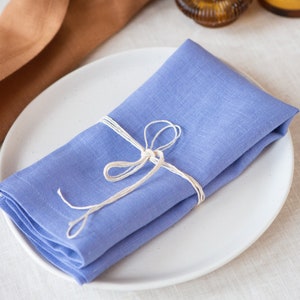 Light blue linen napkins. Organic dinning. Washable table linens. Custom size. Various colors.