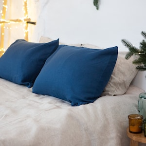 Organic linen pillowcases with envelope closure. Natural eco pillowcase. Linen pillow shams. Custom size. Various colors. 9. Blue