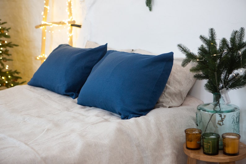 Organic linen pillowcases with envelope closure. Natural eco pillowcase. Linen pillow shams. Custom size. Various colors. 9. Blue
