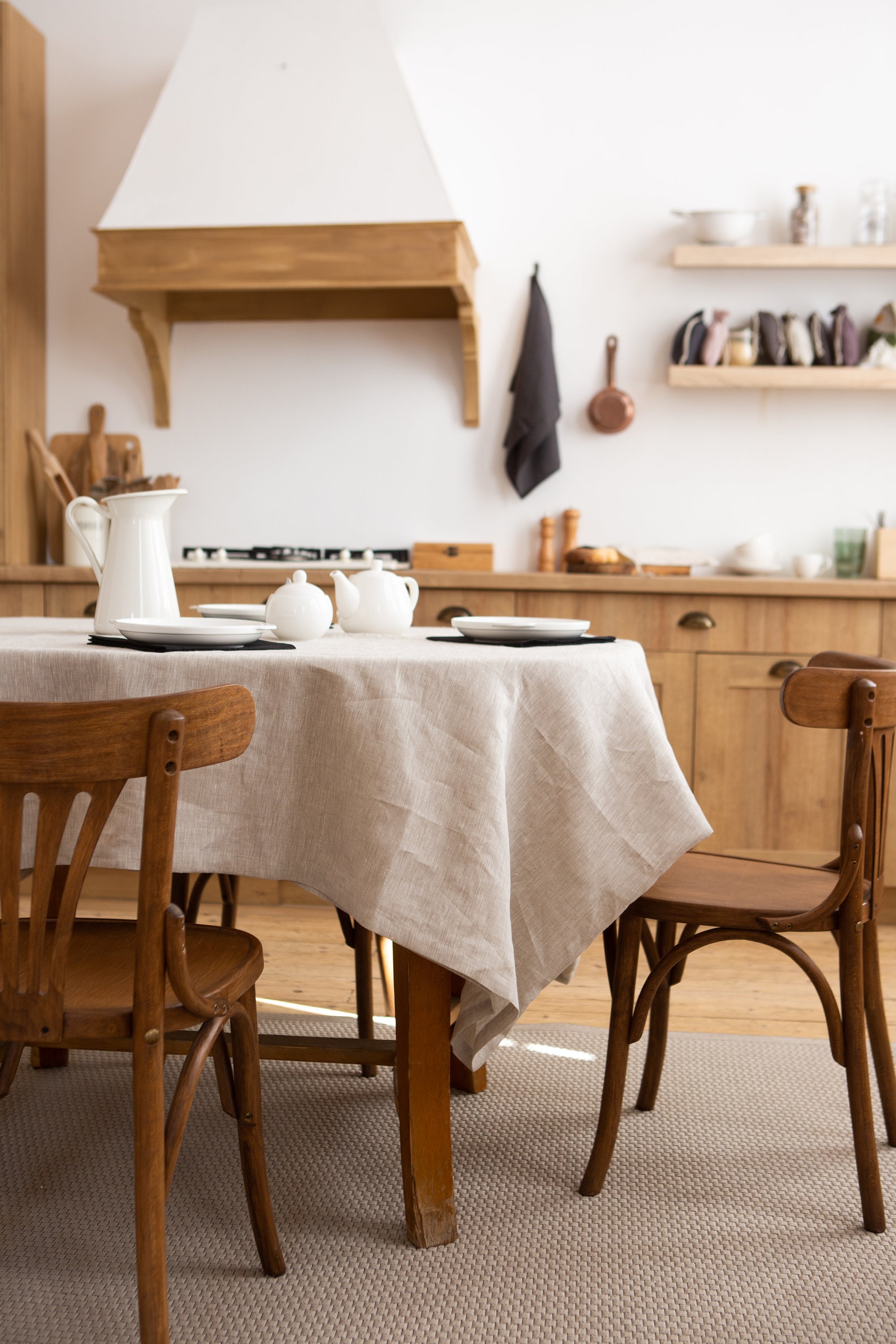 Organic natural linen tablecloth. Beige round, square, rectangular linen dinning. Pure table linens. Custom size. Wholesale tablecloth.