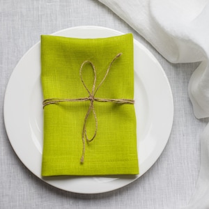 Lime Linen Napkins 16x16&quot; – Organic Table Linens for Holiday Dining | Pure Linen Napkin Set | Handmade in Europe | Bulk & Custom Sizes