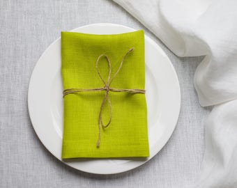 Guardanapos de linho verde-limão: toalhas de mesa orgânicas para festas, feitas à mão na Europa
