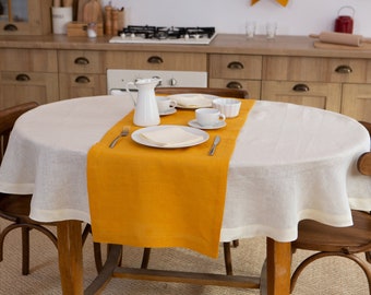 Oval natural linen tablecloth. Round, square, rectangular dinning. Pure table linens. Custom size. Wholesale tablecloth.