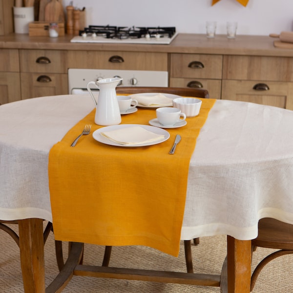 Oval natural linen tablecloth. Round, square, rectangular dinning. Pure table linens. Custom size. Wholesale tablecloth.