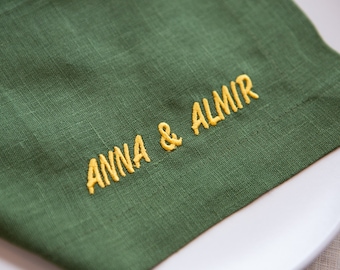 Guardanapos de linho bordados para casamento: monograma personalizado, conjunto de 12
