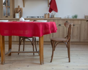 Red linen square, round, oval, rectangular tablecloth. Valentine's Day organic table linens. Custom size. Various colors.