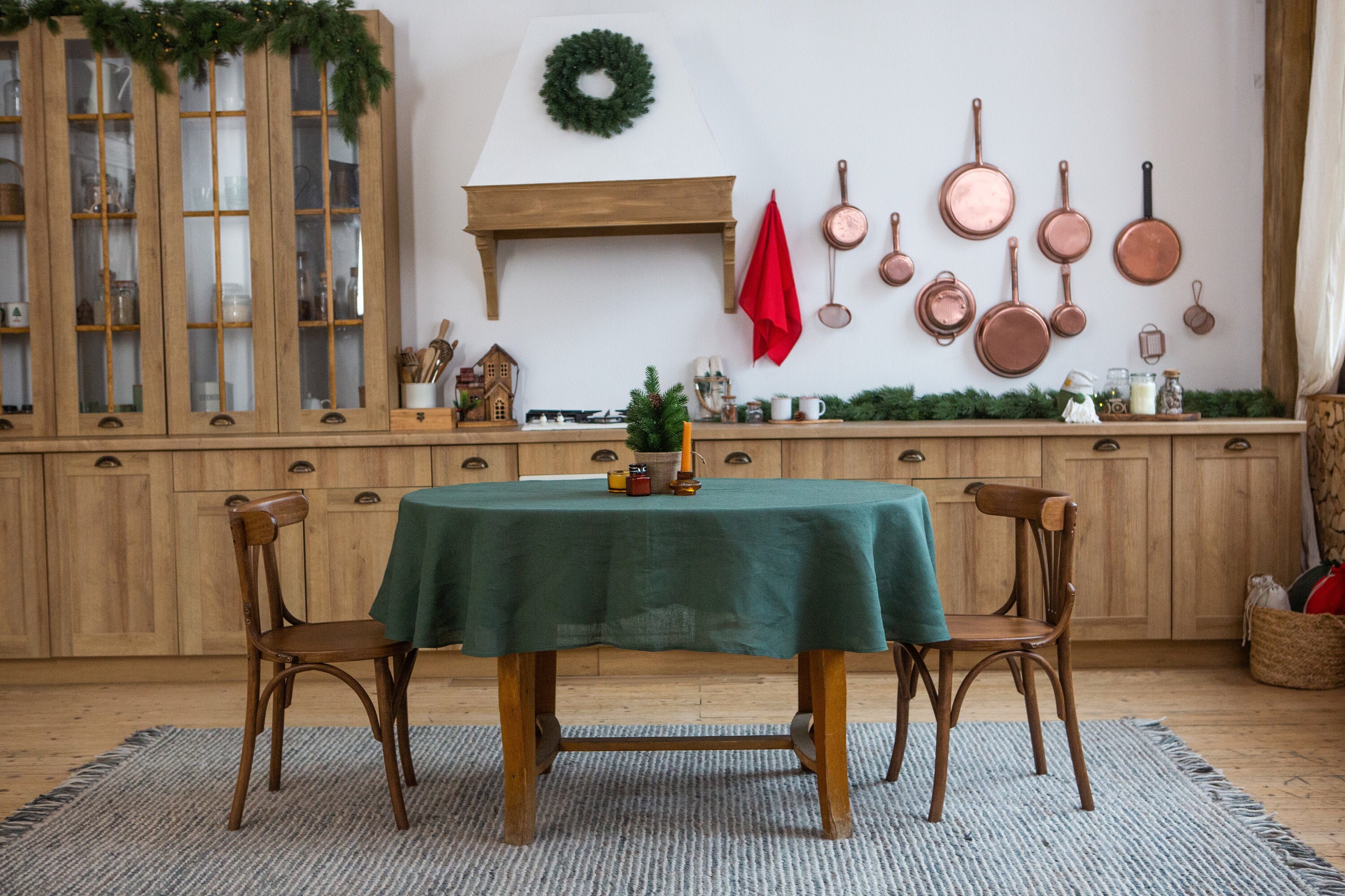 Green linen round square rectangular tablecloth. Organic | Etsy