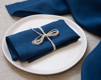 Organic Blue Linen Napkins: Reusable Dining Cloth, Holiday day gift