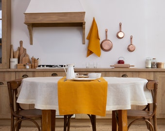 Oval natural linen tablecloth. Round, square, rectangular dining. Pure table linens. Custom size. Wholesale tablecloth.