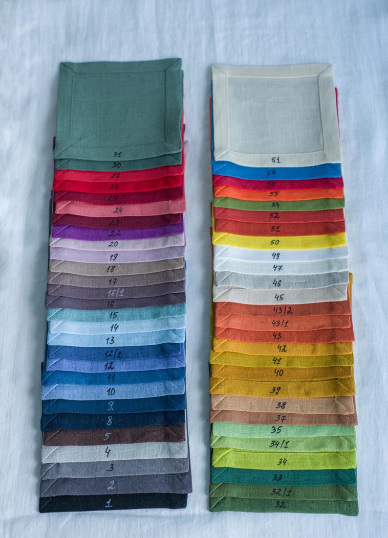 Organic linen napkins in different color palette for modern table styling and sustainable home decor. Soft fabric with natural texture, eco friendly reusable dinner napkins for weddings, hosting, farmhouse table settings, minimalist interiors, holiday summer entertaining, handmade table linens available in multiple shades green, terracotta, mustard, blue, lavender, natural beige, olive. Elegant napkins for everyday dining, rustic table decor, cottagecore kitchen and luxury organic home textiles.