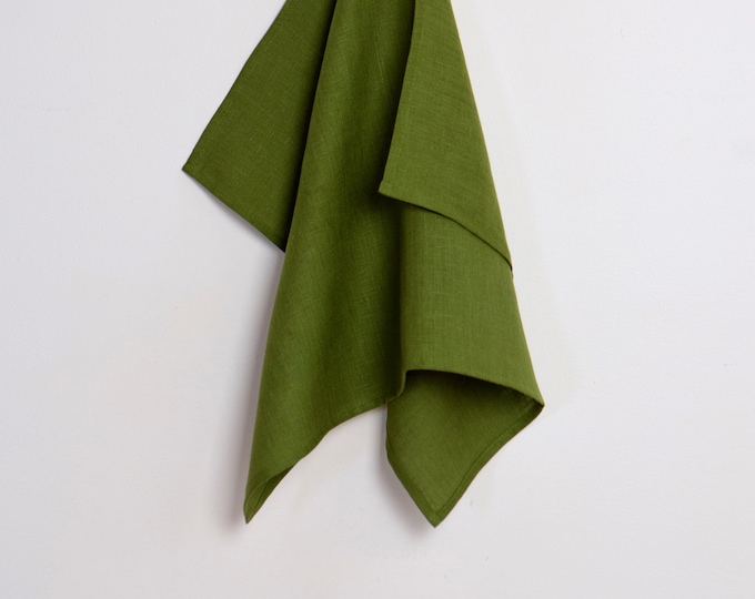 Green organic linen towel. Tea towels. Natural kitchen bath sheet. Christmas gift.