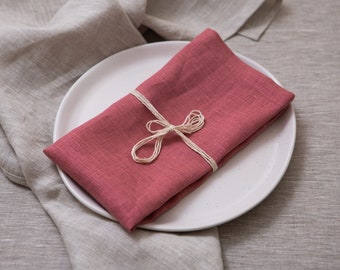 Salmon organic linen napkins. Natural lunch dinner cloth. Holiday washable table decor.