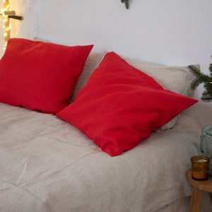 Organic linen pillowcases with envelope closure. Natural eco pillowcase. Linen pillow shams. Custom size. Various colors. 27. Red