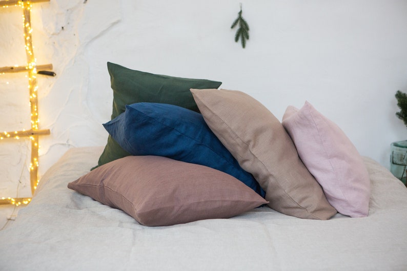 Organic linen pillowcases with envelope closure. Natural eco pillowcase. Linen pillow shams. Custom size. Various colors. image 2