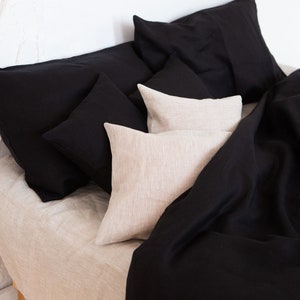 Organic linen pillowcases with envelope closure. Natural eco pillowcase. Linen pillow shams. Custom size. Various colors. 1. Black