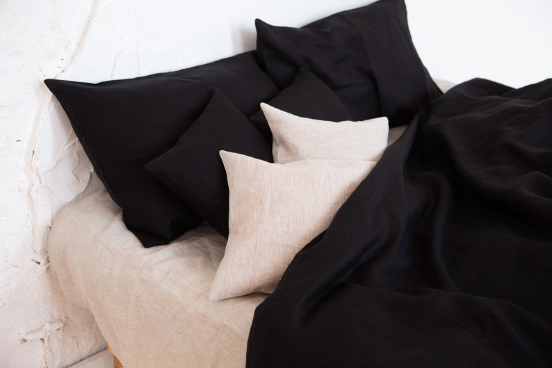 Organic linen pillowcases with envelope closure. Natural eco pillowcase. Linen pillow shams. Custom size. Various colors. 1. Black