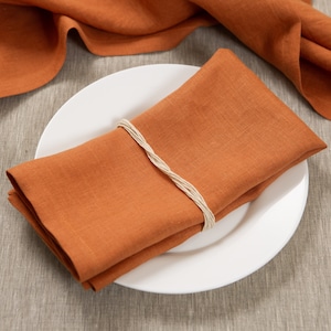 Terracotta Linen Napkins – Organic Reusable Cloth Napkins – Fall Wedding Table Decor – Washable Dinner Napkins – Bulk & Wholesale Set