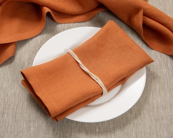 Terracotta organic linen napkin. Reusable washable napkins cloth. Natural dinning. Bulk wholesale Set