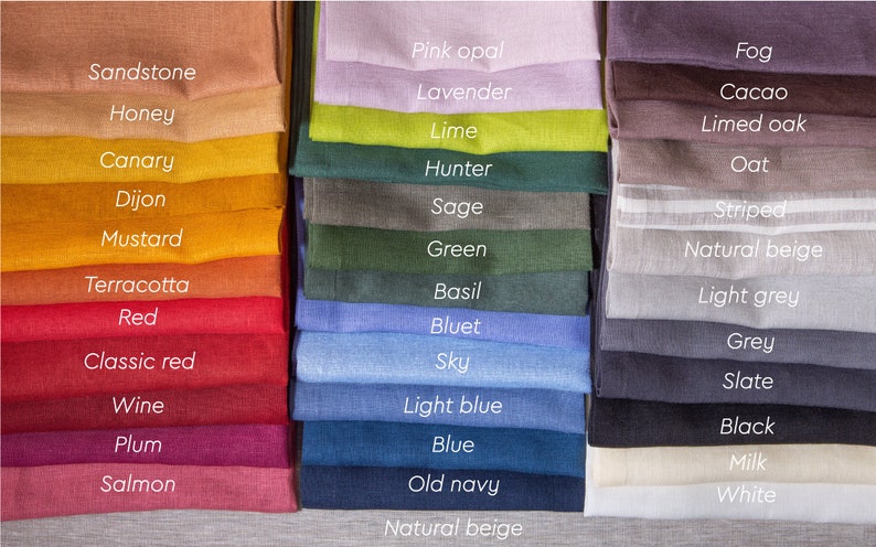 Bestselling organic linen napkins in a wide range of timeless and modern colors for elegant table styling and sustainable home decor. Soft washed reusable linen dinner napkins with natural texture, perfect for weddings, dinner parties, farmhouse tables, cottagecore kitchens, holiday entertaining and everyday dining. Handmade eco friendly table linens with luxury mitered corners, available in sage green, terracotta, mustard, blue, lavender, natural beige, grey, olive and neutral earthy tones.