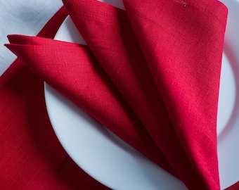Red Organic Linen Napkins: Reusable Dinner Cloth, Holiday Decor