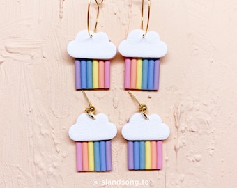 Handmade Rainbow Cloud Earrings: Polymer Clay Kawaii Jewelry