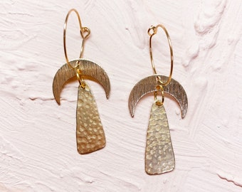 Brass moon earrings- boho earrings- butterfly brass earrings- crescent earrings- statement earrings- hoop earrings- gift for her