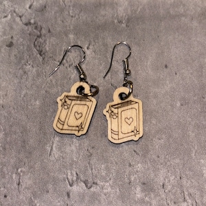 Book lover dainty earrings, booklover gifts, book nerd earrings, teacher gift, librarian gifts, small wood book earrings