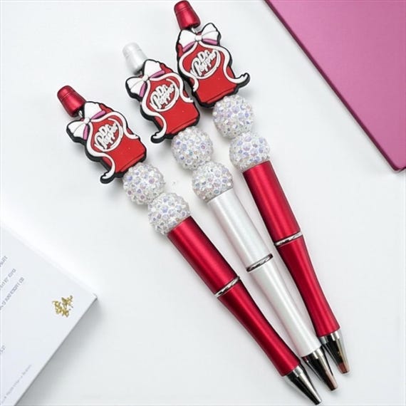 Dr Pepper Bow Beaded Pen: Handmade Bling Gift for Soda Lovers