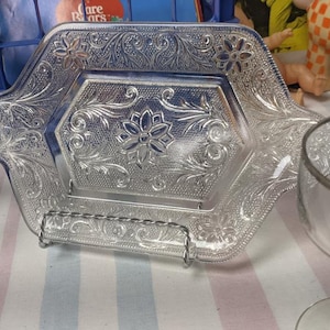 40s | Indiana Glass | Small Sandwich Serving Tray | Tabbed Handles | Vintage Glassware