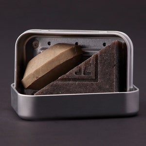 Aluminum soap dish. 3-part with drainer. A lightweight travel soap dish. No plastic. Zero waste. Shampoo bar travel tin. For bushcrafter.