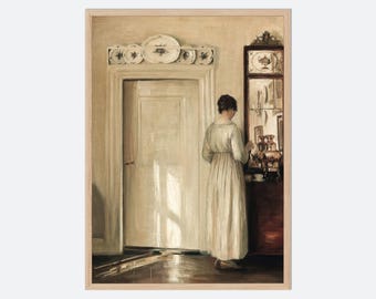 Carl Holsøe Woman Making Tea Fine Art Print, Danish Interior Painting, Scandinavian Vintage Poster, Woman Portrait, Neutral Home Decor VP539