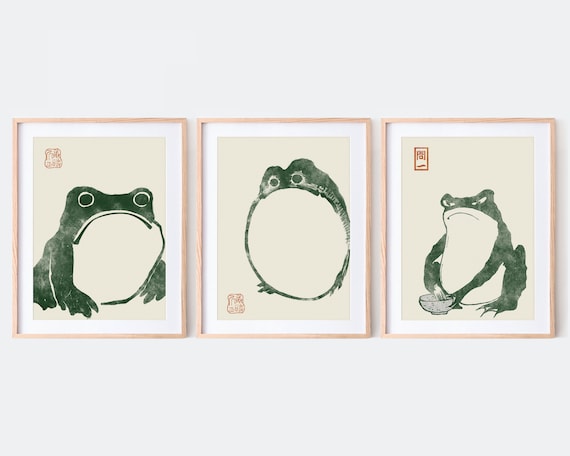 日本の蛙 松本奉時 ヒキガエル 木版画 3枚セット | 日本のアート、日本