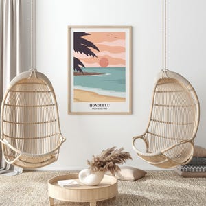 Waikiki Beach Honolulu Hawaii Colorful Boho Art Print | Abstract Landscape Illustration, Coastal Beach Print, Tropical Travel Poster #TA11 image 9