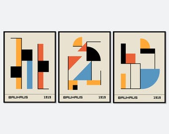 Bauhaus Geometric Shapes Set of 3 Art Print | Bauhaus Ausstellung Weimar, Bauhaus Geometric Print, Bauhaus Poster, Minimalist Gallery Wall