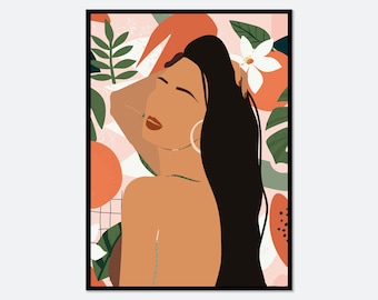 Boho Modern Eclectic Girl with Plants Art Print | Boho Wall Decor, Colorful Art Print, Eclectic Fashion Art, Fashion Illustration #FA21
