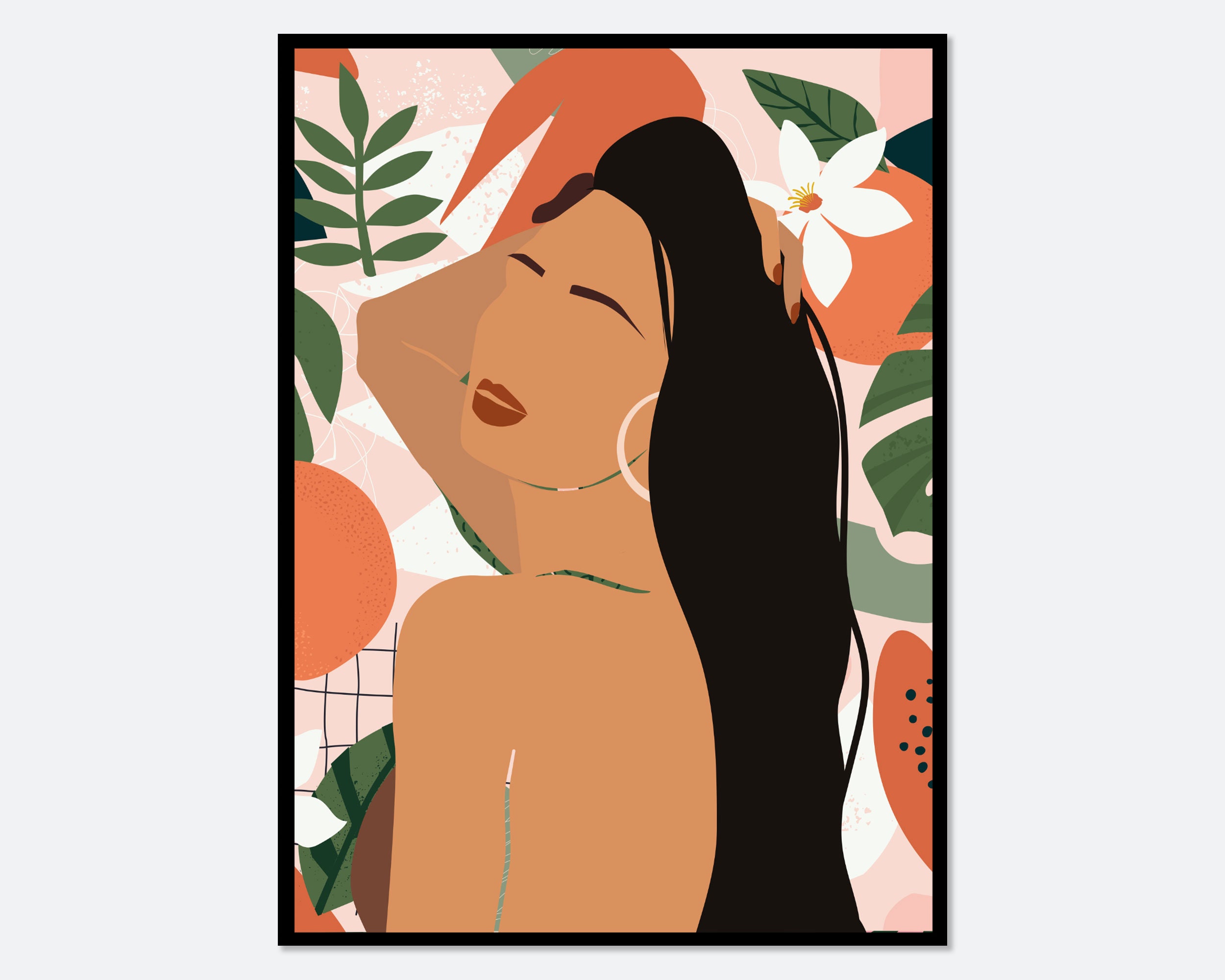 Canvas Print Modern Poster #S229 Boho Wall Decor Boho Modern Eclectic Girl Plants Flowers Art Print Colorful Fashion Art Print