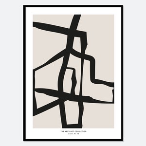 Minimalist Mid-Century Modern Black Beige Lines Shapes Pattern Neutral Art Print | Geometric Pattern Print, Abstract Shapes Poster #AB09