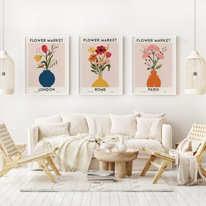 Flower Market Floral Set of 3 Colorful Botanical Art Prints | Spring ...
