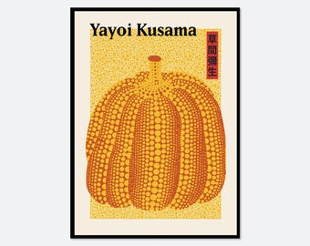 Yayoi Kusama Yellow Dots Pumpkin Poster Art Print | Yayoi Kusama 草間彌生 Abstract Exhibition Poster, Modern Japanese Poster, Japani Art #YY21
