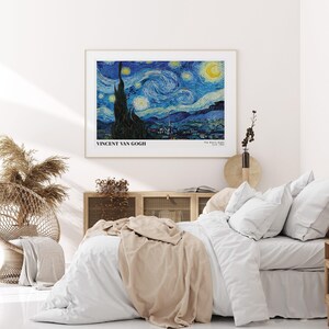 Van Gogh The Starry Night 1889 Vintage Poster Art Print | Colorful Print, Vincent Van Gogh Print, Van Gogh Art, MoMA Exhibition Poster