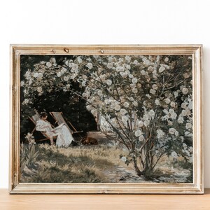 European Vintage Rose Garden Art Print, Rustic Vintage Oil Painting, Neutral French Garden Antique Poster, Peder Severin Krøyer Roses