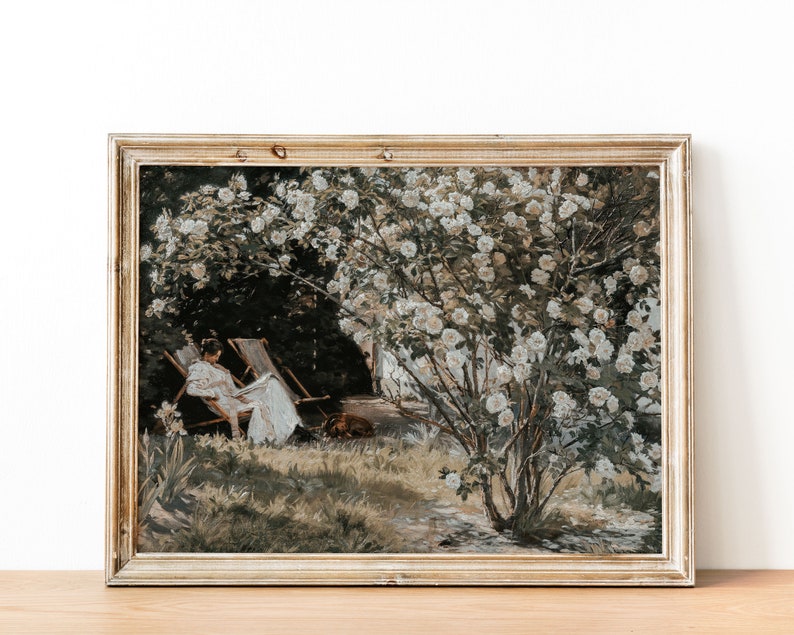 European Vintage Rose Garden Art Print, Rustic Vintage Oil Painting, Neutral French Garden Antique Poster, Peder Severin Krøyer Roses